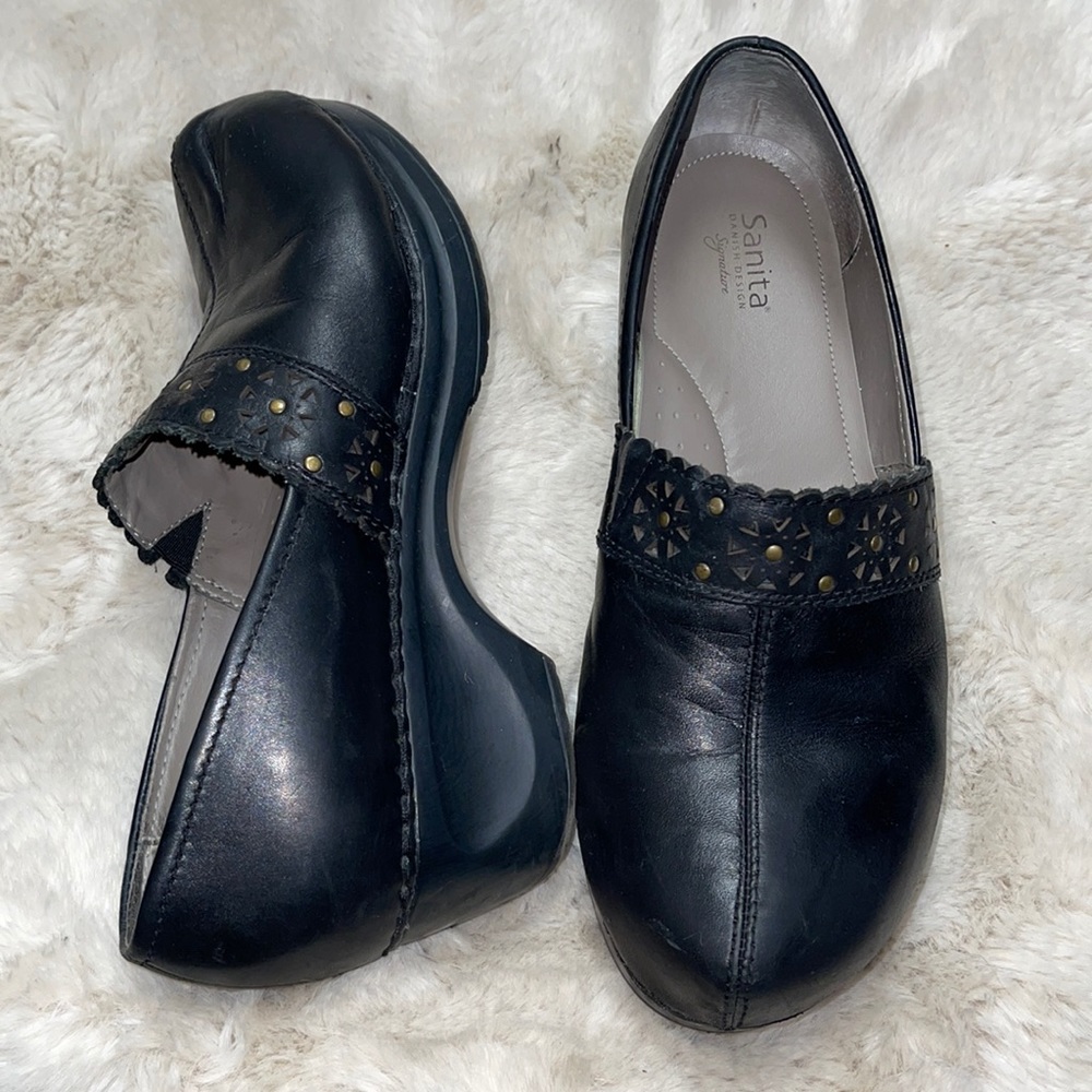 Sanita Black Leather Mules with Studded Detail
